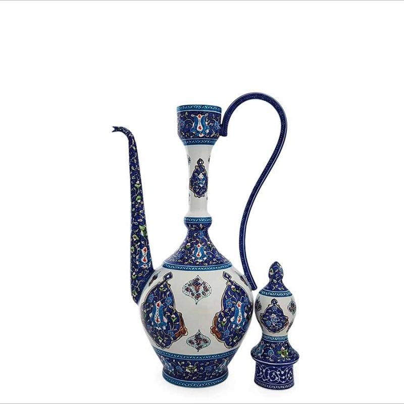 36 cm tall Exquisite Enamelled Rosewater Sprinkler with bergamot designs, handcrafted in Isfahan.