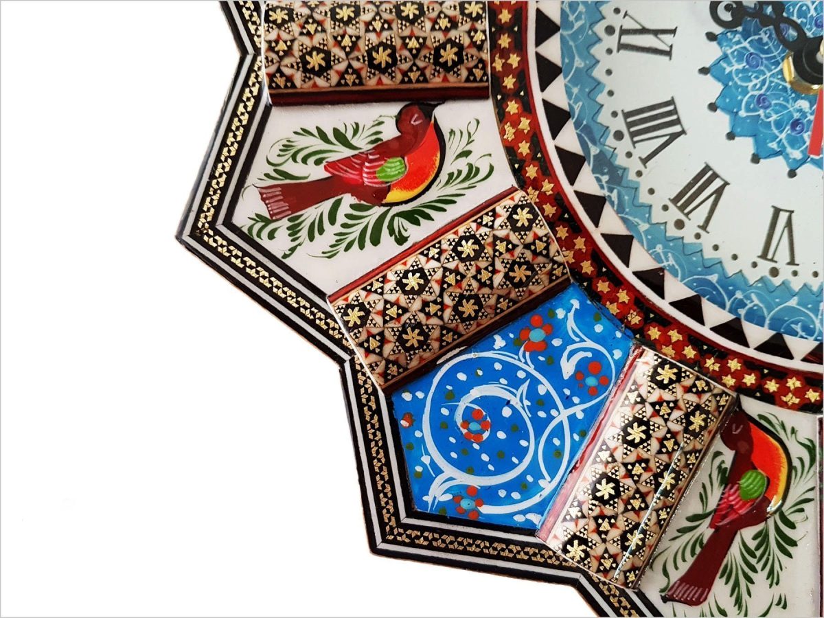 Isfahan's handcrafted Marquetry Wall Clock, a blend of traditional design and modern elegance.