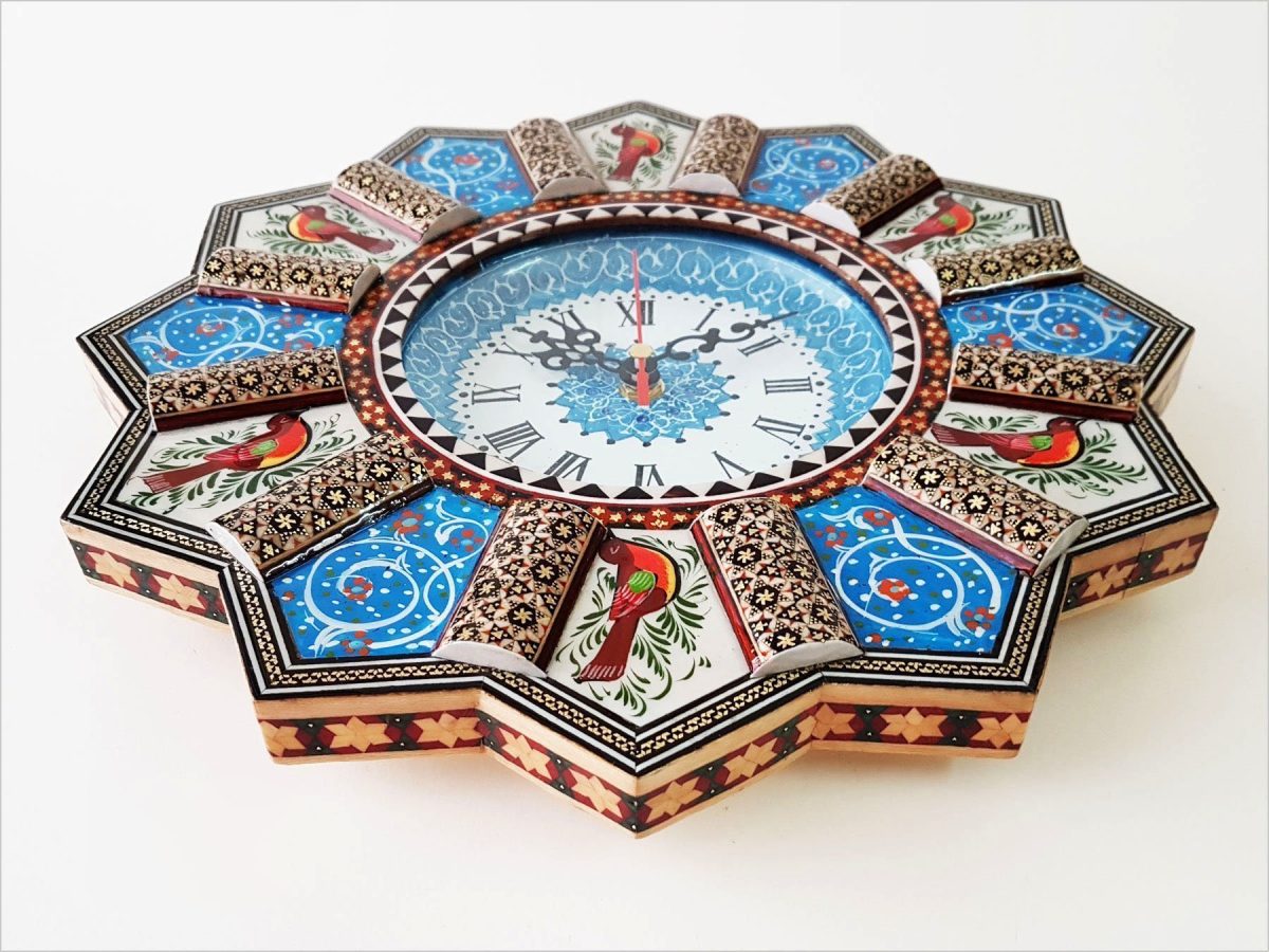 Isfahan's handcrafted Marquetry Wall Clock, a blend of traditional design and modern elegance.