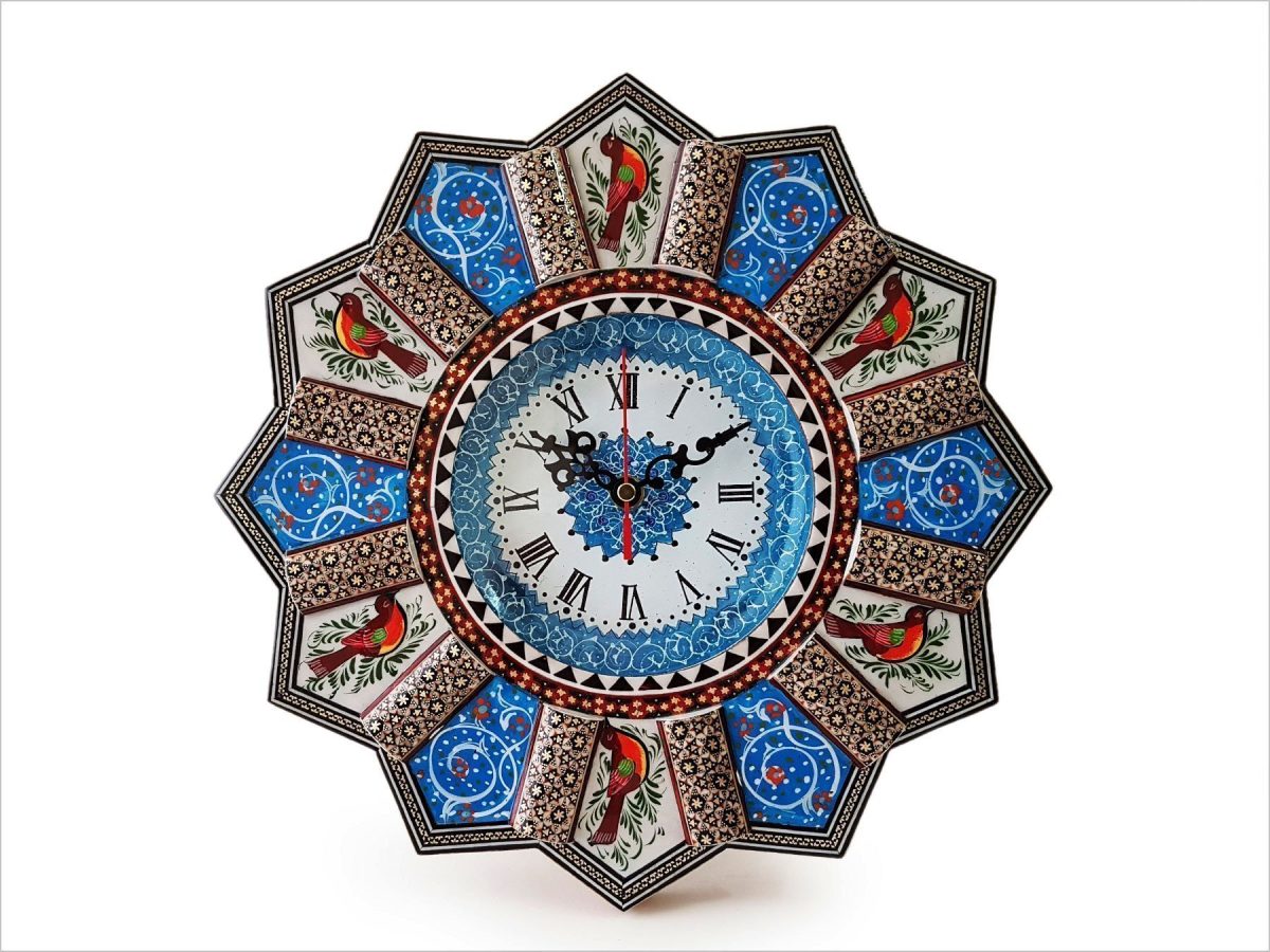 Isfahan's handcrafted Marquetry Wall Clock, a blend of traditional design and modern elegance.