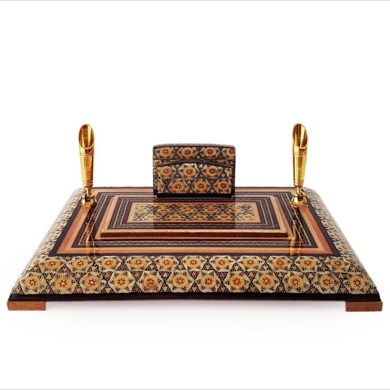 Handcrafted Persian marquetry pen holder.