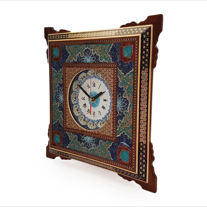 Isfahan-crafted Persian Marquetry Wall Clock, merging traditional design with timeless functionality