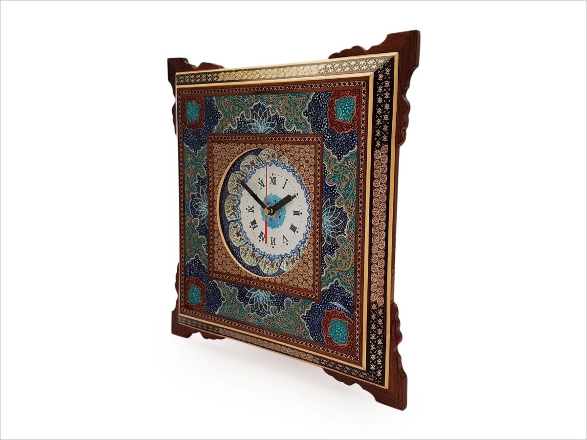 Isfahan-crafted Persian Marquetry Wall Clock, merging traditional design with timeless functionality