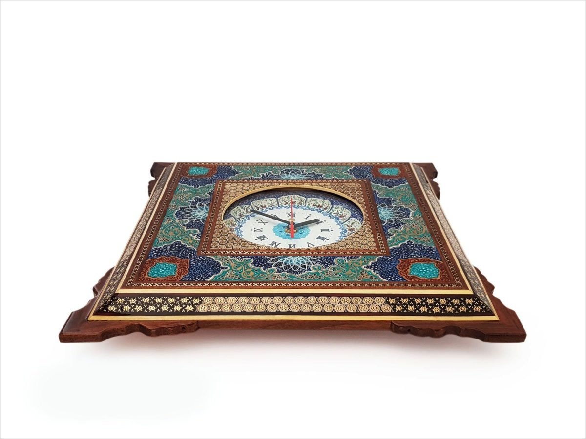 Isfahan-crafted Persian Marquetry Wall Clock, merging traditional design with timeless functionality