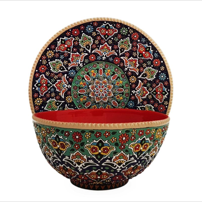 Persian Enamel Pottery Bowl & Plate