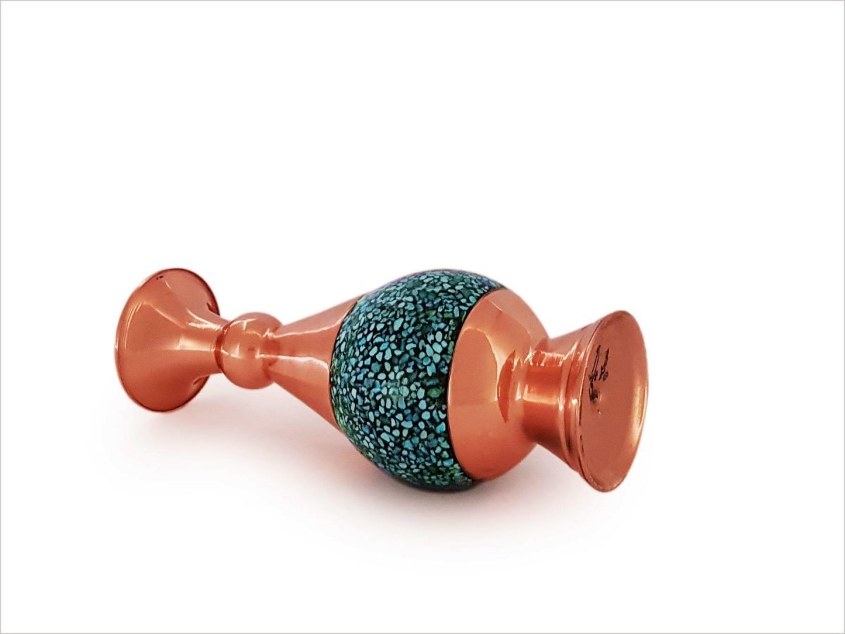 Shop decorative turquoise vase, a compact Persian masterpiece adorned with vibrant Nishapour stones, encapsulating tales and traditions from Isfahan.
