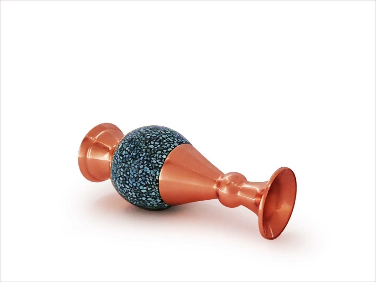 Shop decorative turquoise vase, a compact Persian masterpiece adorned with vibrant Nishapour stones, encapsulating tales and traditions from Isfahan.