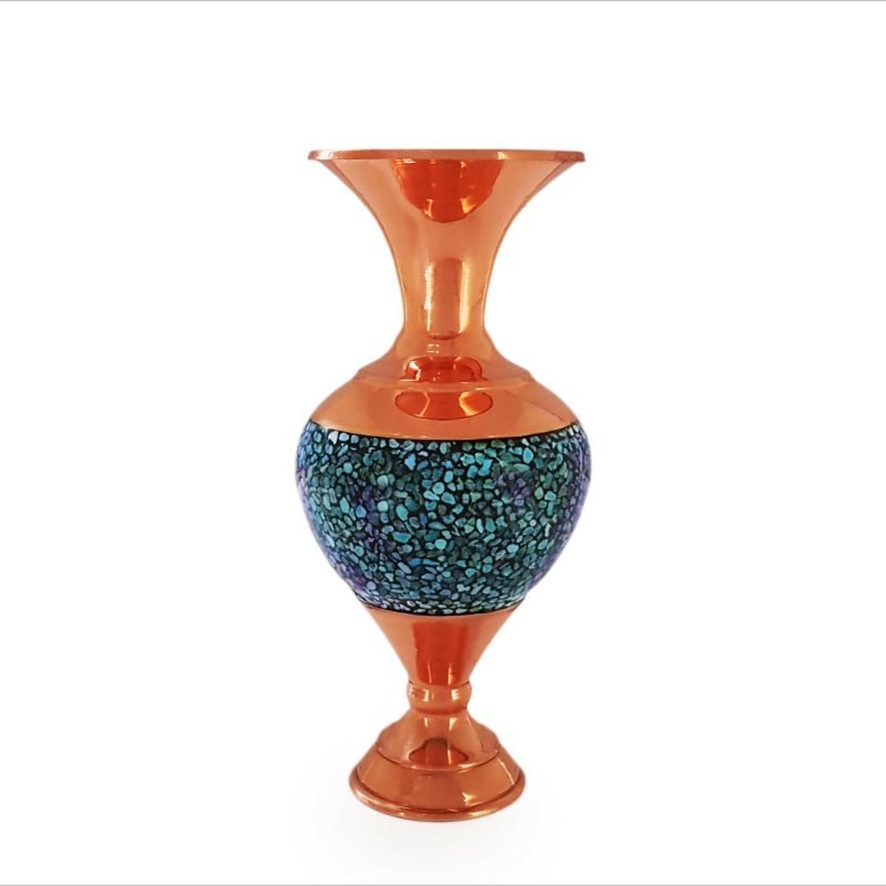 A pair of turquoise vase with tulip shape design, adorned with vivid Nishapour stones, showcasing Isfahani craftsmanship and Persian legacy.