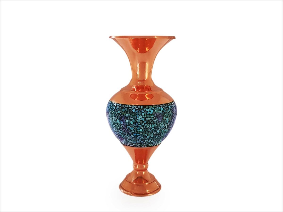 A pair of turquoise vase with tulip shape design, adorned with vivid Nishapour stones, showcasing Isfahani craftsmanship and Persian legacy.