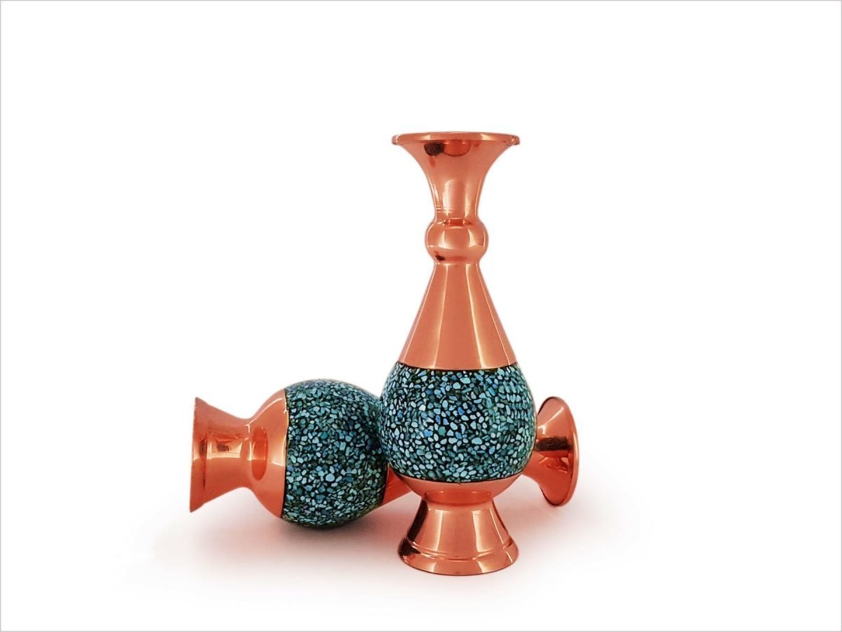 Shop decorative turquoise vase, a compact Persian masterpiece adorned with vibrant Nishapour stones, encapsulating tales and traditions from Isfahan.