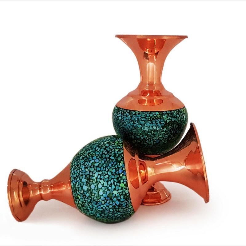 A pair of turquoise vase with tulip shape design, adorned with vivid Nishapour stones, showcasing Isfahani craftsmanship and Persian legacy.