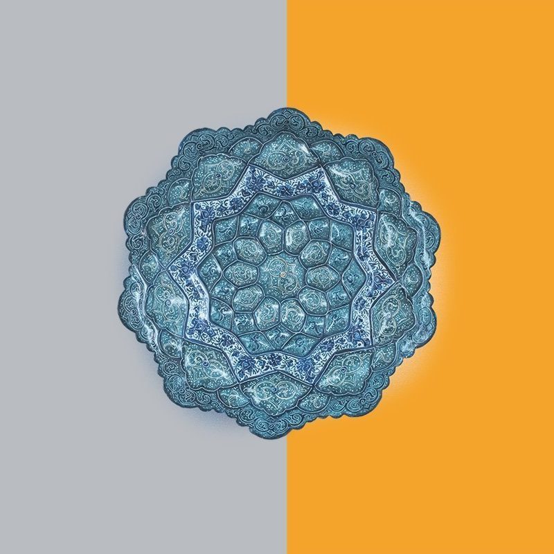 Persian Enamel (Minakari) Decorative Plate Is Made Of Copper And Has 16cm Diameter. The Rich And Embossed Texture Of The Artwork Is Watercolour Painted. The Azure Pattern Features Rhythmic Foliate Scrolls