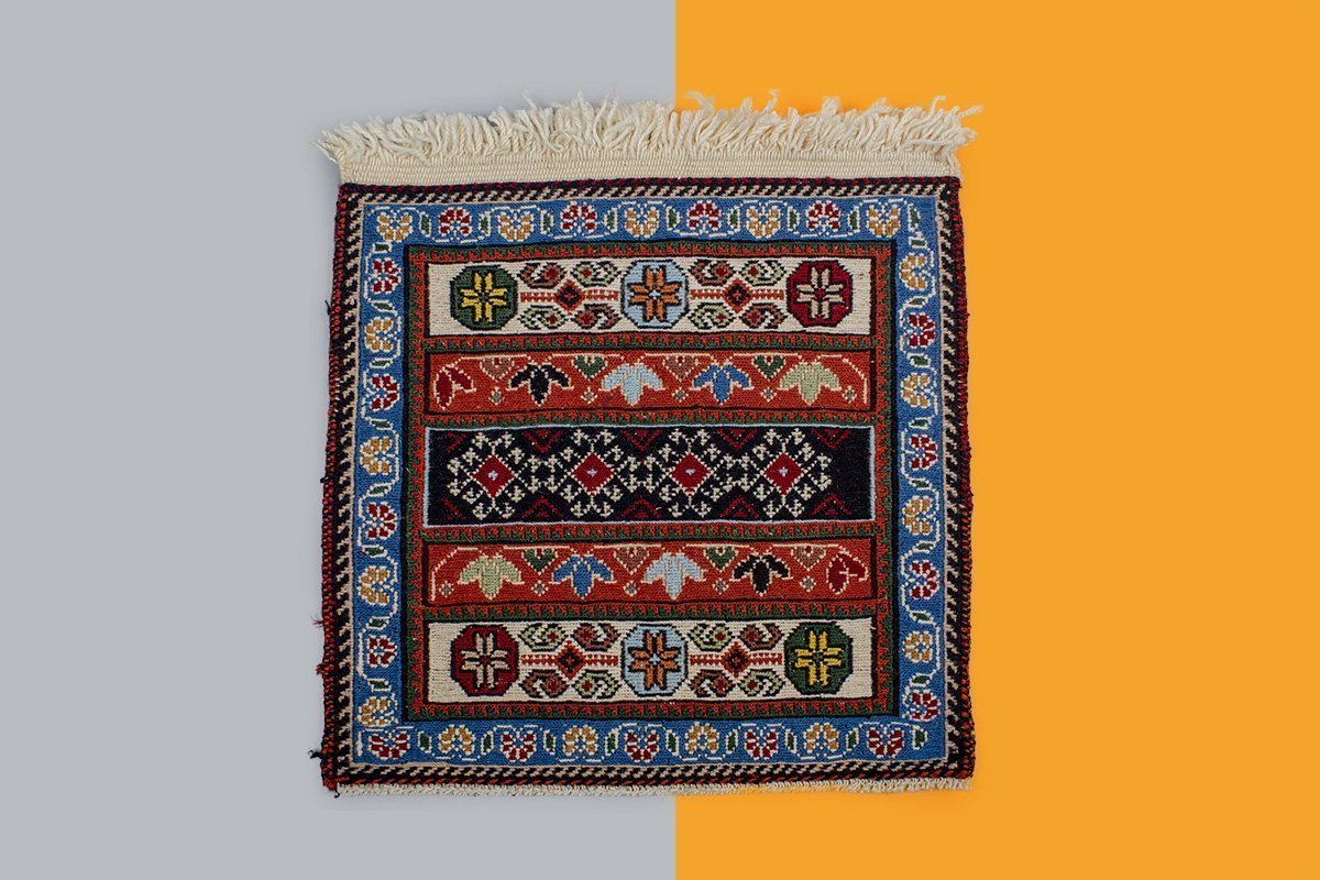 Miniature Persian Kilim Is Completely Made By Hand. The Pattern Features The Iconic Persian Geometric Pattern,