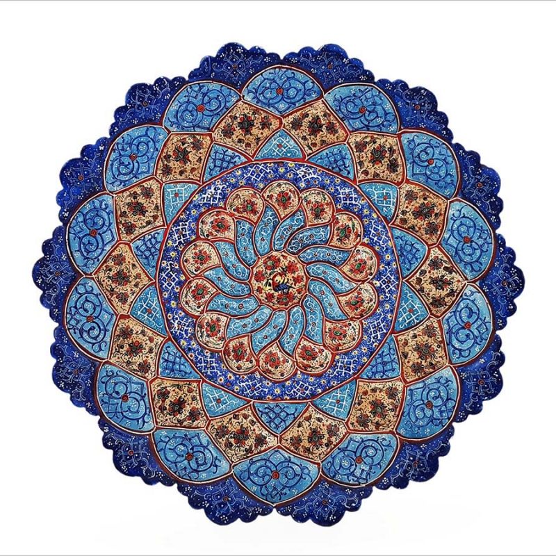 Persian Enamel Decorative Plate 30cm Made Of Copper And Has Embossed Texture. The Floral/Foliate Motifs Are Hand-Painted