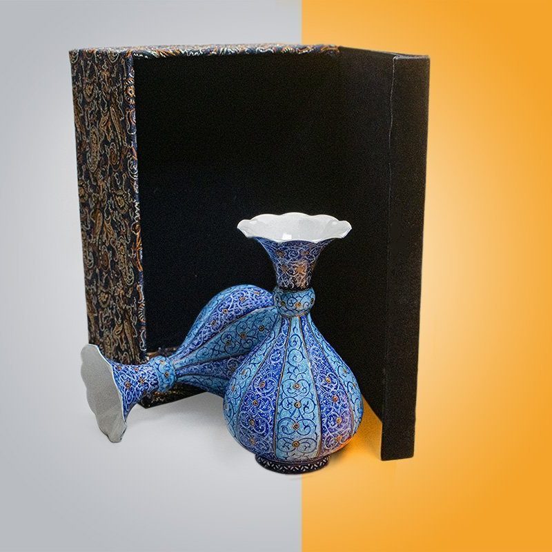 A Pair Of Vintage Persian Enamel Vase Are Made Of Copper. The Rich & Embossed Texture Of The Vases Are Adorned With Floral Pattern