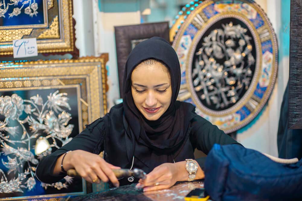 Persian Craftswoman Is Working On Persian Toreutics In Her Workshop In Isfahan