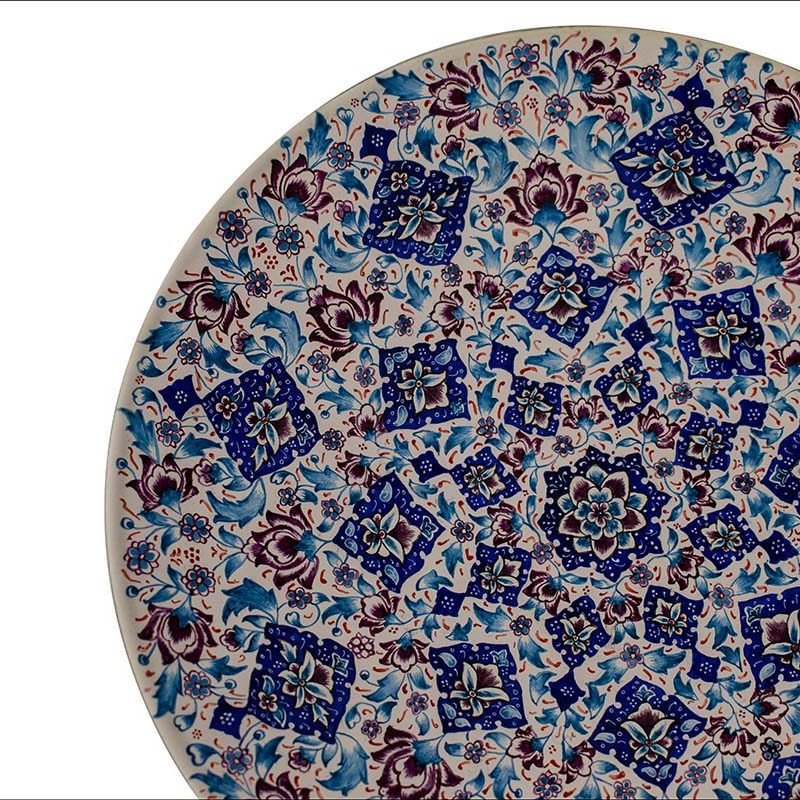 Hand-painted White Minakari Decorative Plate adorned with Persian floral and foliate patterns, echoing the grandeur of Persian craftsmanship.