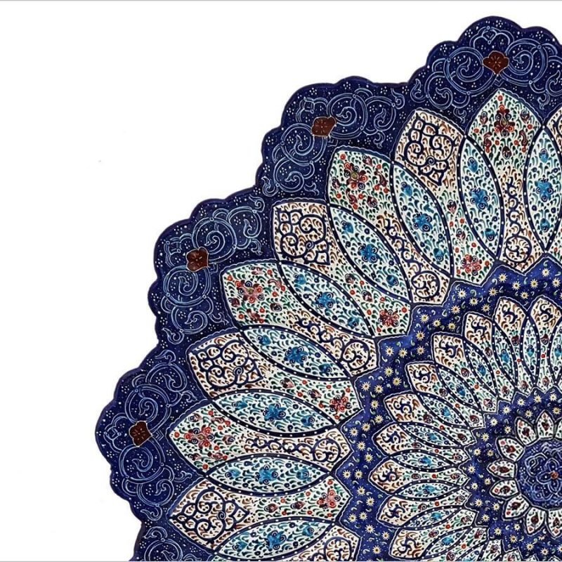 Arabesque Minakari Plate showcasing intricate geometric patterns, demonstrating the skill and dedication of Isfahan's craftsmen.