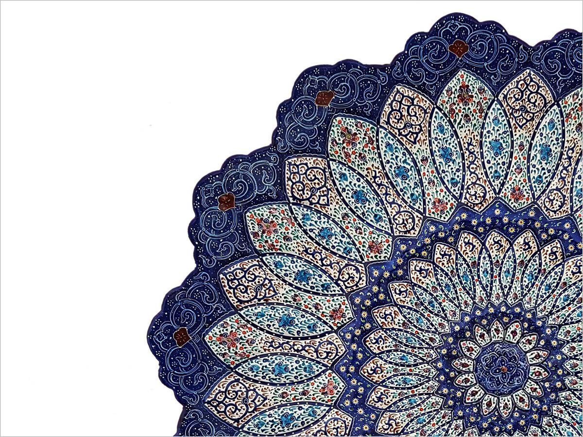Arabesque Minakari Plate showcasing intricate geometric patterns, demonstrating the skill and dedication of Isfahan's craftsmen.