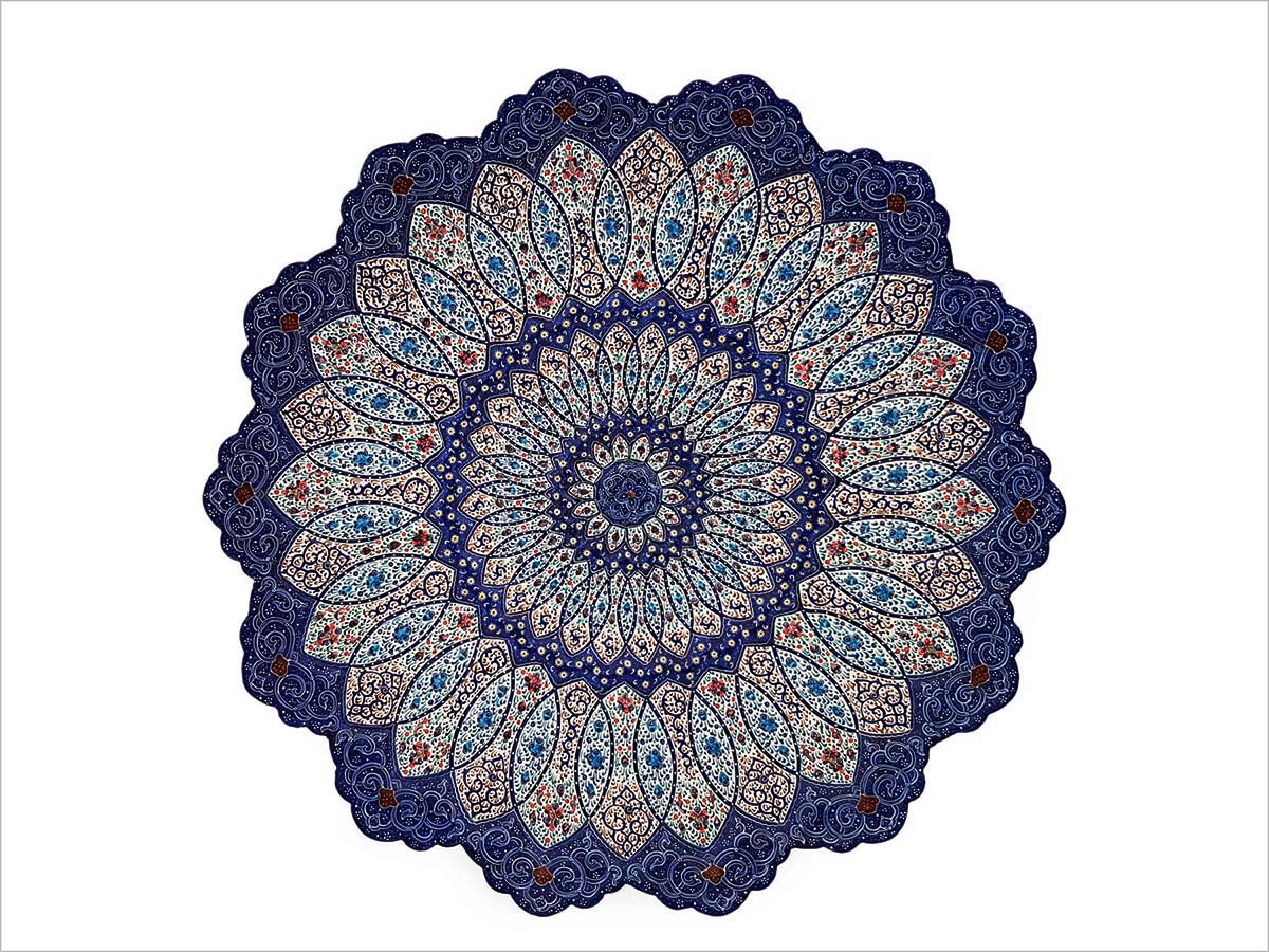 Arabesque Minakari Plate showcasing intricate geometric patterns, demonstrating the skill and dedication of Isfahan's craftsmen.