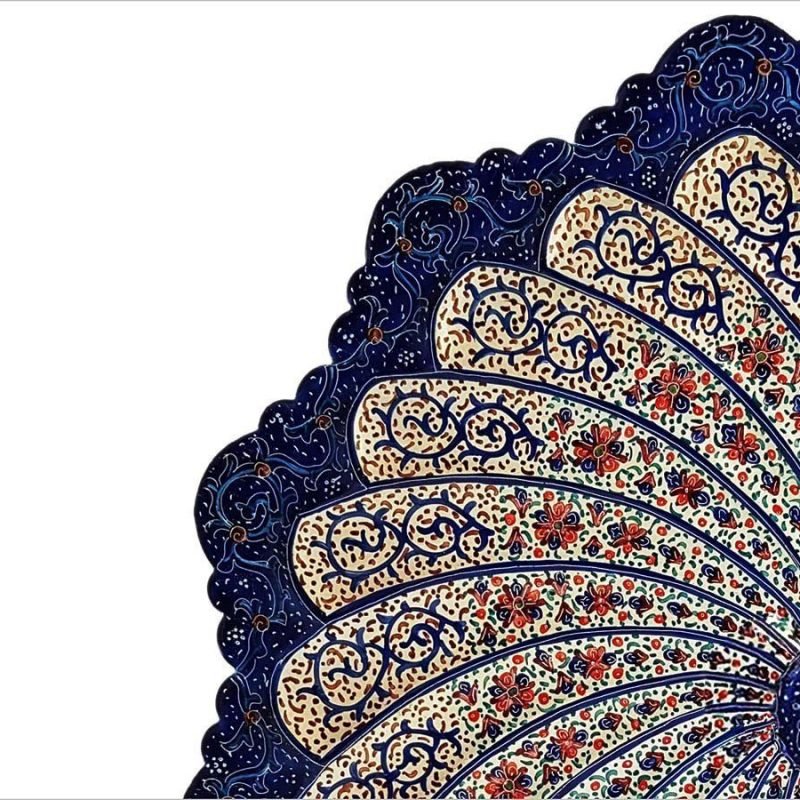 Persian Enamel Decorative Plate Made Of Copper With 30cm Width And Iconic Hand-Painted Persian Pattern