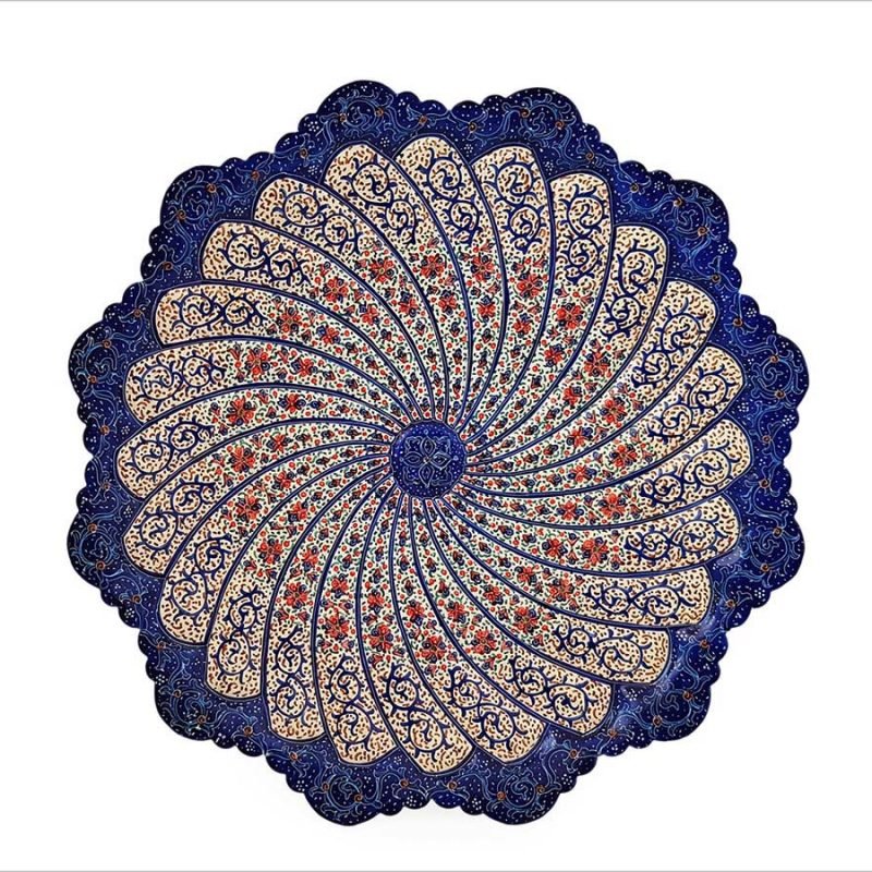 Persian Enamel Decorative Plate Made Of Copper With 30cm Width And Iconic Hand-Painted Persian Pattern