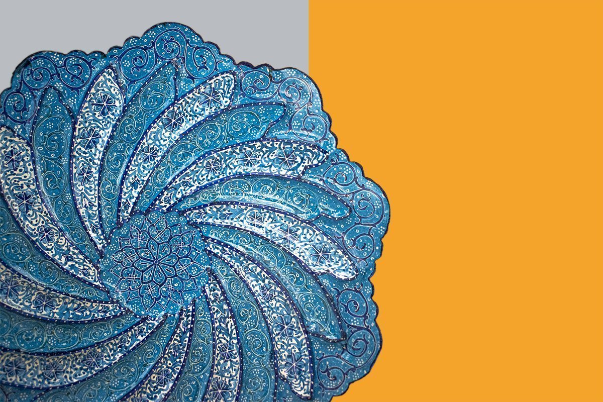 Persian Enamel (Minakari) Decorative Plate Is Made Of Copper And Has 16cm Diameter. The Rich And Embossed Texture Of The Artwork Is Watercolour Painted. The Azure Pattern Features Rhythmic Foliate Scrolls