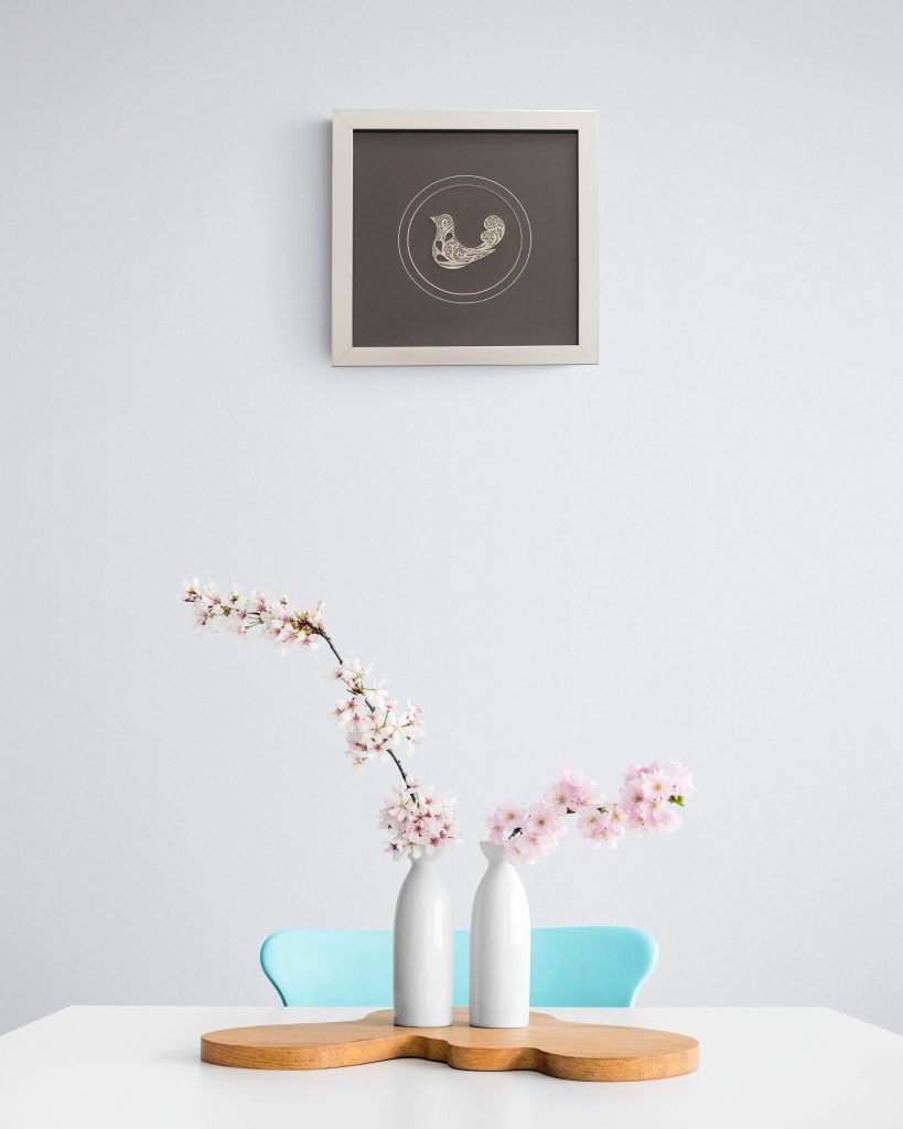 Persian Filigree Wall Art Nightingale , Serling Silver , Gray Colour Frame