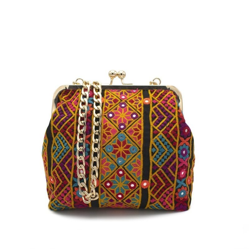 Persian Balochi Embroidery Mirror-Work Geometric Pattern Ladies Crossbody Bag