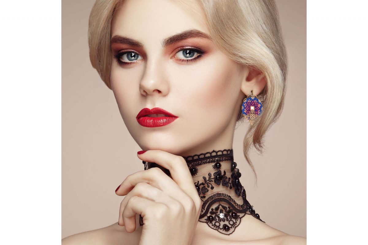 Elegant Baluchi Bohemian Accessory Set with necklace and earrings, adorned with hand-embroidered floral patterns, crafted by Iranian women artisans.