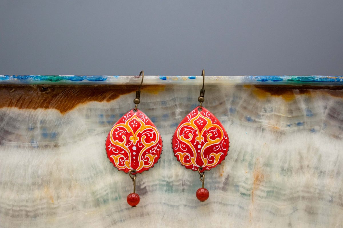 Persian Enamel Watercolour Painting Earring