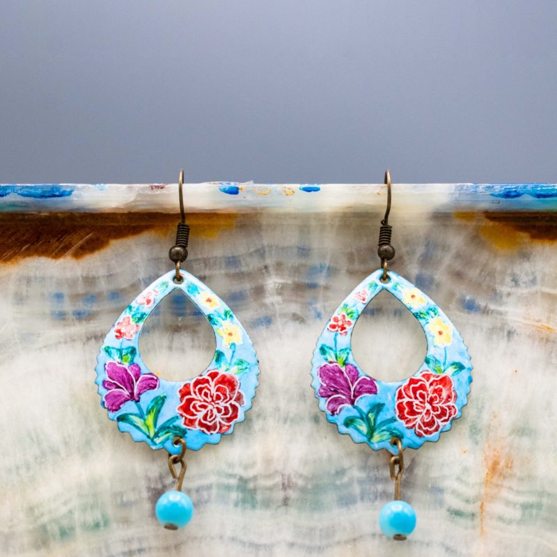 Persian Enamel Watercolour Painting Earring