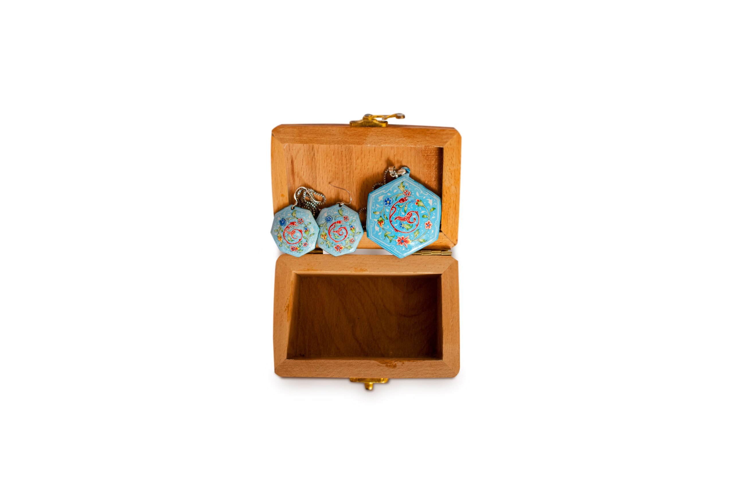 Wooden Watercolour Painted Jewellery Box Blue Sky Craftestan