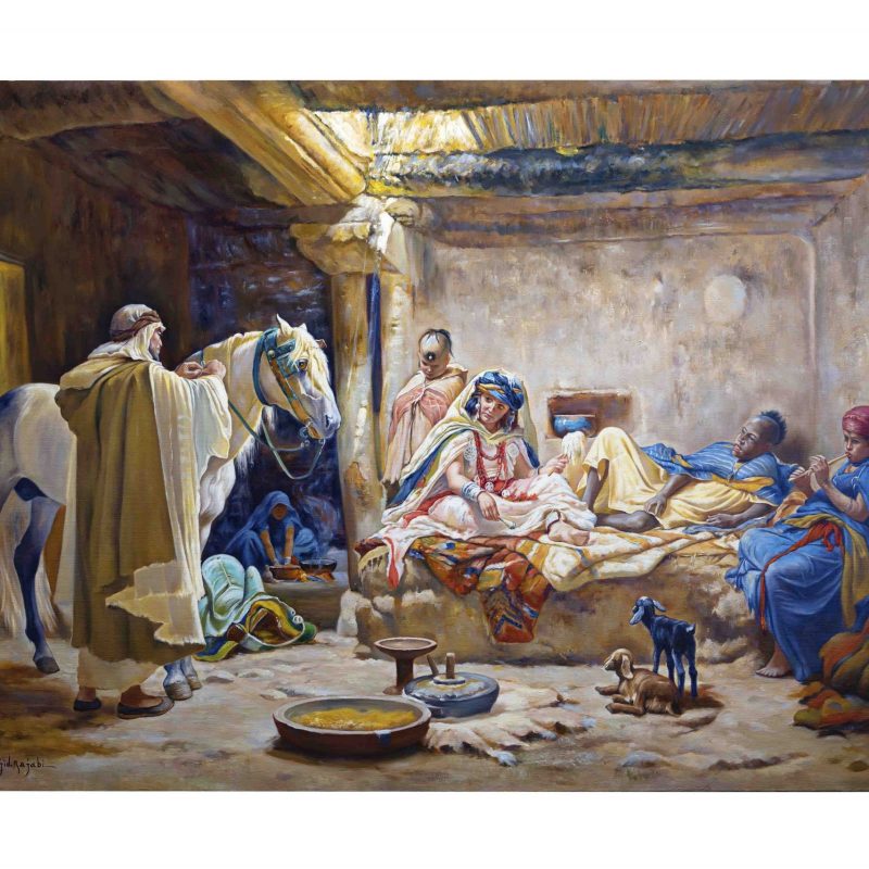 High-quality replica of the Biskra Interior painting, showcasing North African culture and art through intricate details and skillful use of light and shadow.