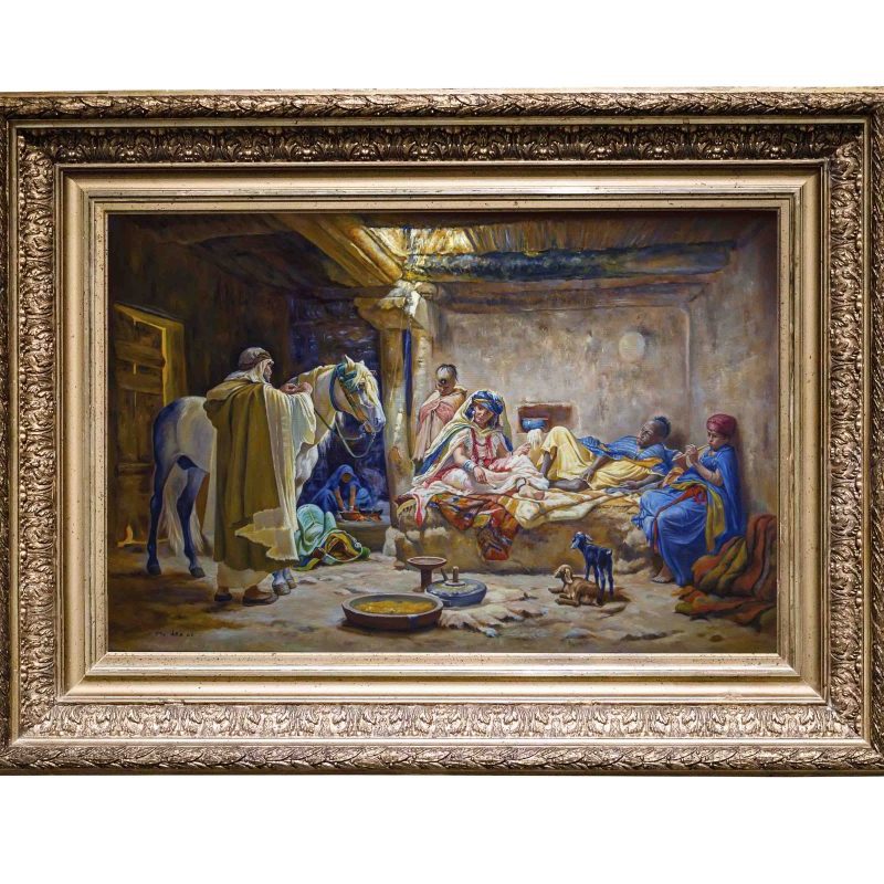 High-quality replica of the Biskra Interior painting, showcasing North African culture and art through intricate details and skillful use of light and shadow.