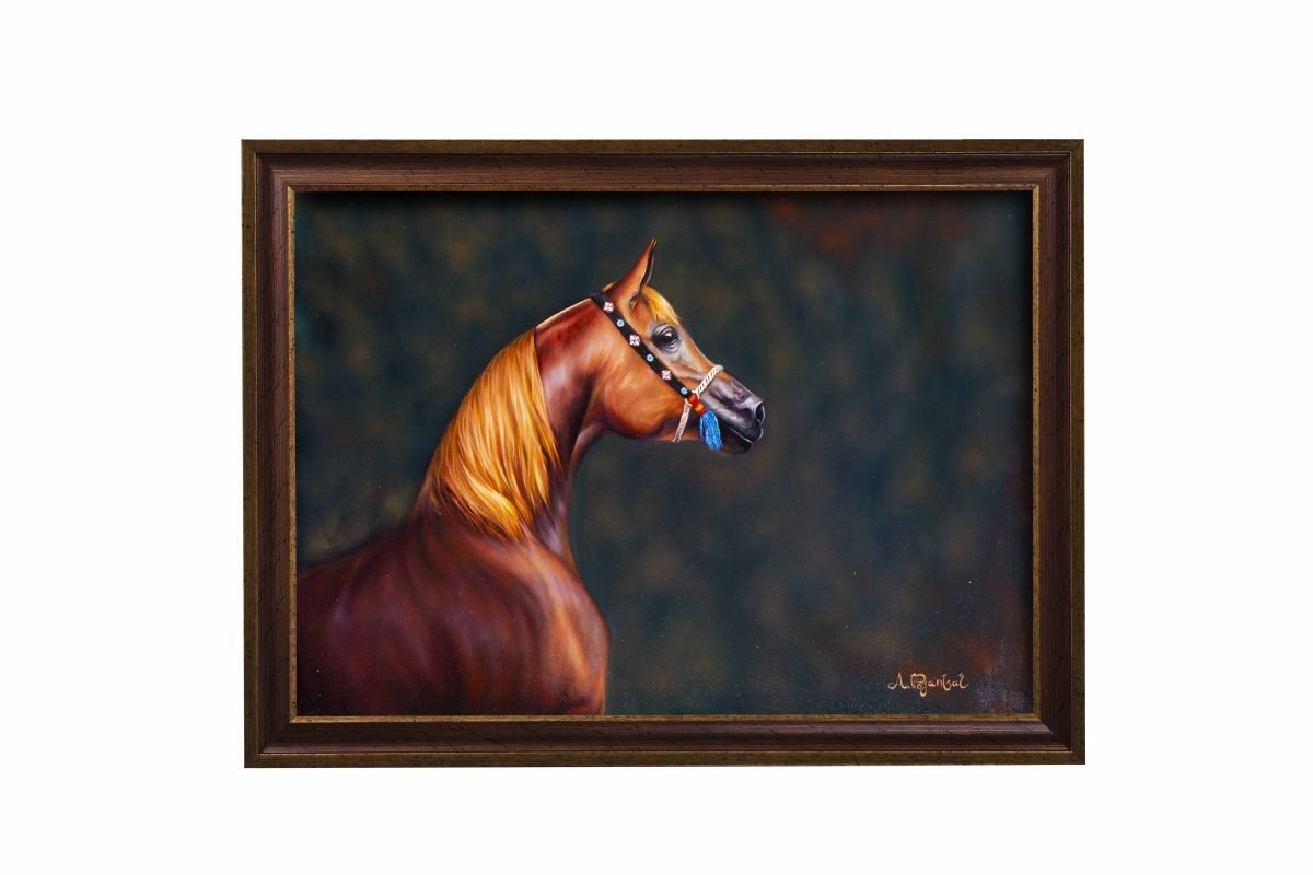 Oil Painting - Brown Horse Black Background Vertical