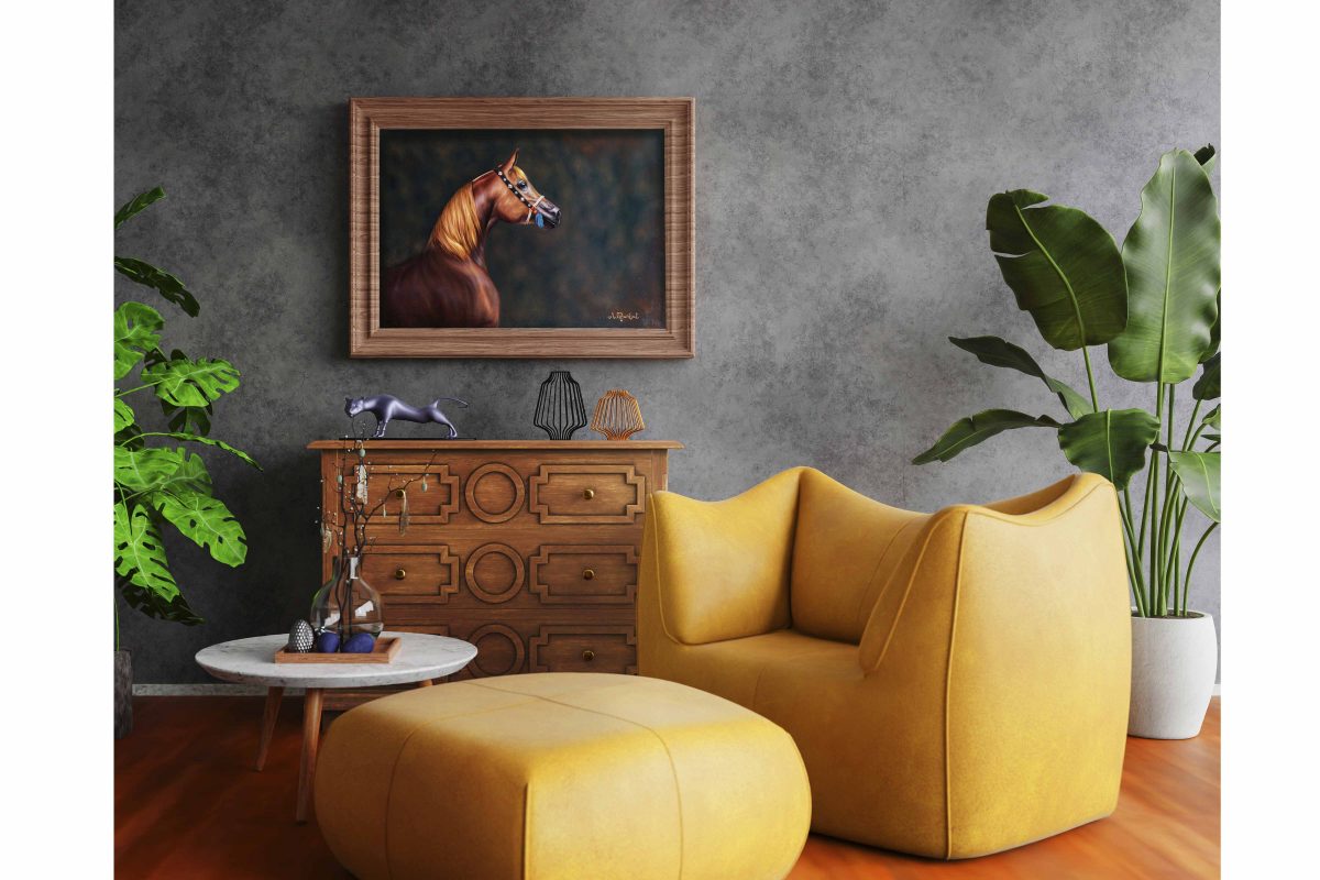 Oil Painting - Brown Horse Black Background Horizontal