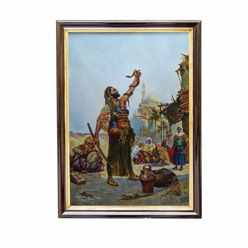 High-quality replica of Charles Wilda's Snake Charmer painting, showcasing intricate details and vivid colours.