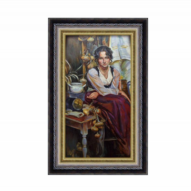 Meticulously crafted replica of Gerhartz's "Italy," featuring a young woman in traditional Italian attire, surrounded by kitchen elements.
