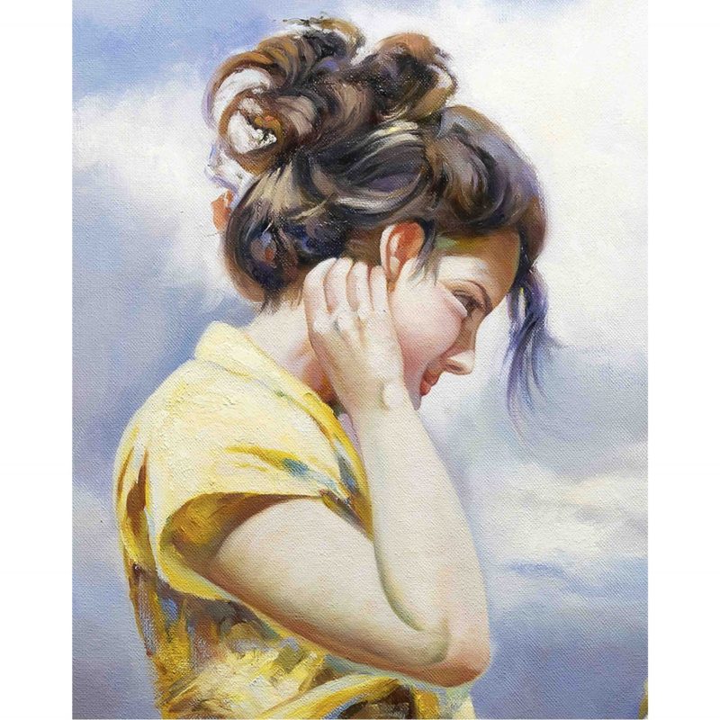 High-quality replica of Pino Daeni's "Remember When" painting by Craftestan, featuring a serene seaside scene with four characters.