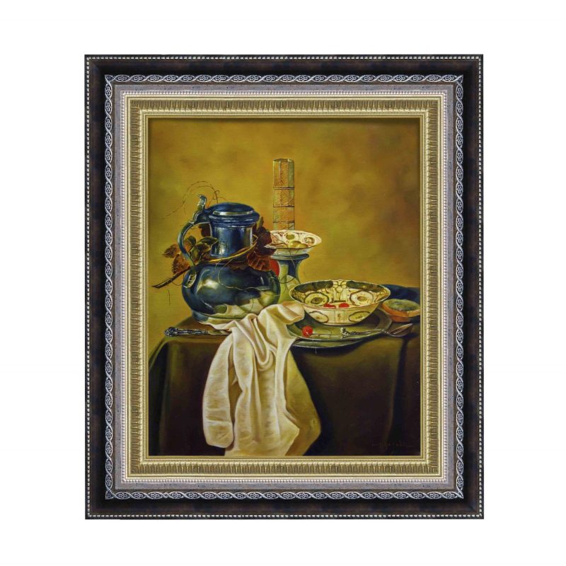 Meticulously crafted replica of Treck's Still-Life, showcasing the extraordinary realism, dynamic composition, and captivating light manipulation of the Dutch Baroque era.