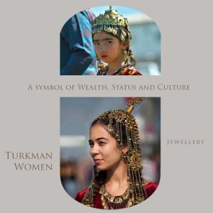 Two young girls wearing traditional Turkmen jewellery, featuring intricate designs and unique symbolism, highlighting the importance of preserving this treasured cultural heritage.