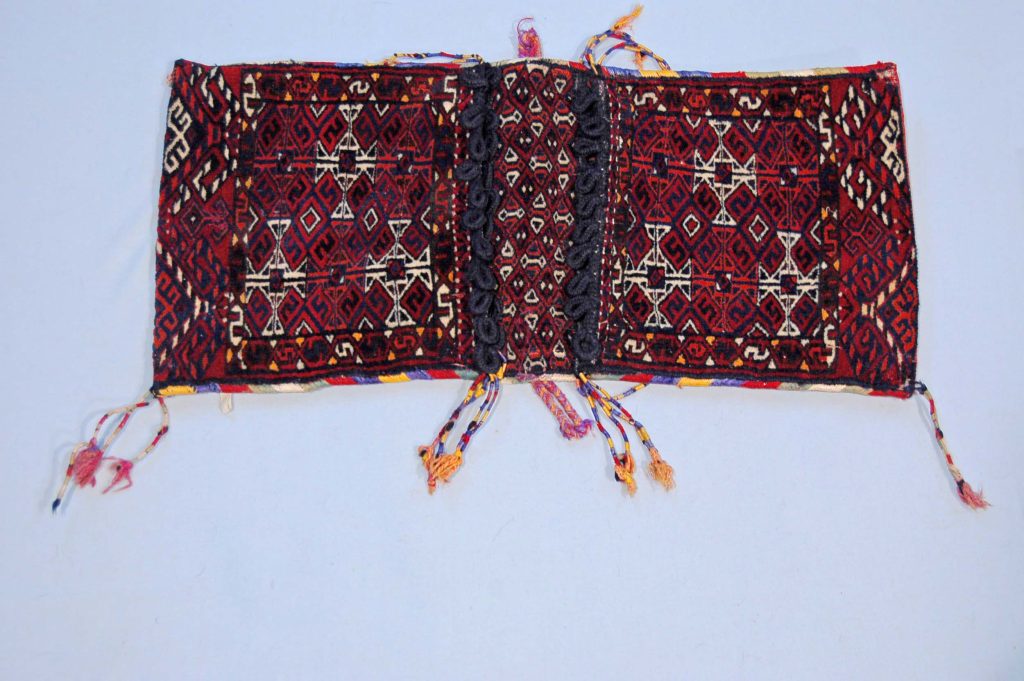 Bicycle saddle-bag made of durable cloth, crafted by Turkmen artisans from the Ataby and Yomut tribes.
