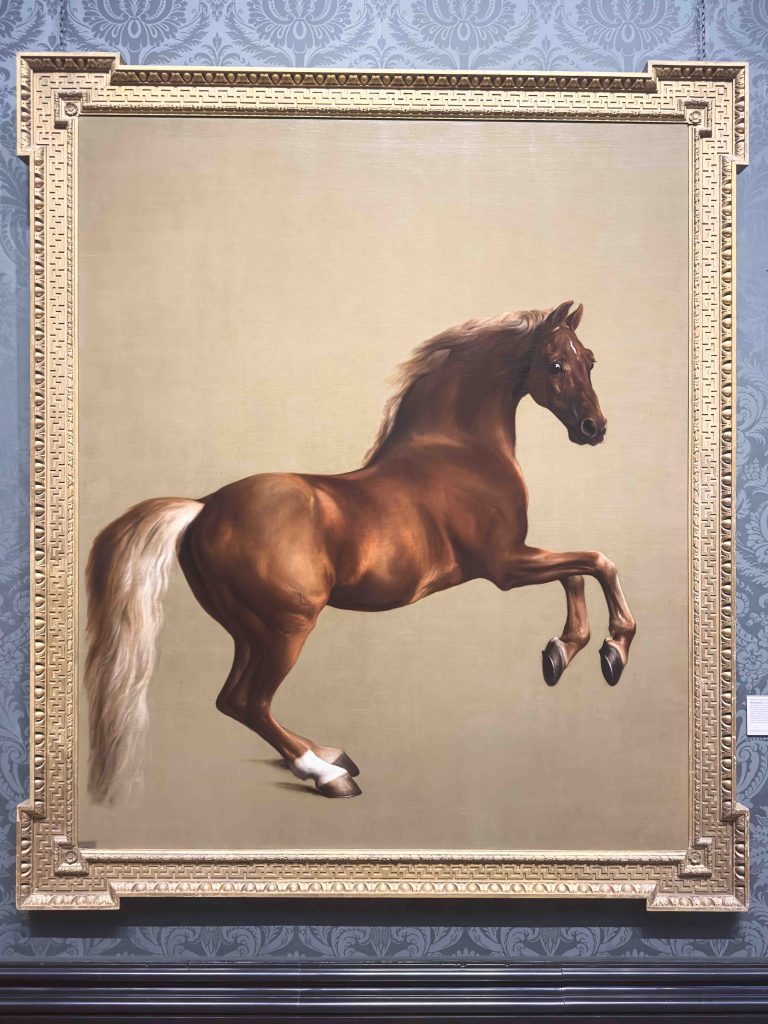 Whistlejacket', an oil-on-canvas painting by George Stubbs, showcasing a rearing Arabian horse against a blank backdrop.