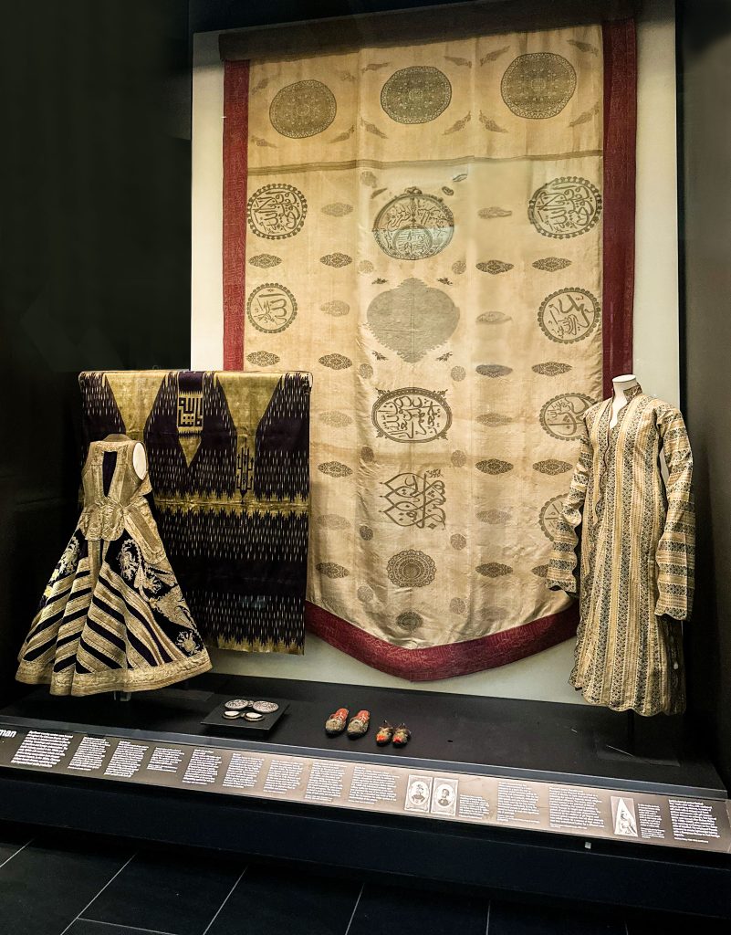 Collection of Ottoman Empire Attire on display at the British Museum, including textiles, jewelry, and ceremonial clothing