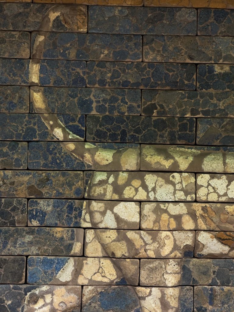 Glazed brick panel from Babylon depicting the Persian lion, symbolizing the might and majesty of King Nebuchadnezzar II's reign.