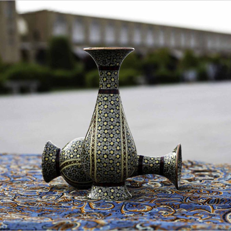 Display of a pair of Persian Marquetry Decorative Vases - 16 cm.