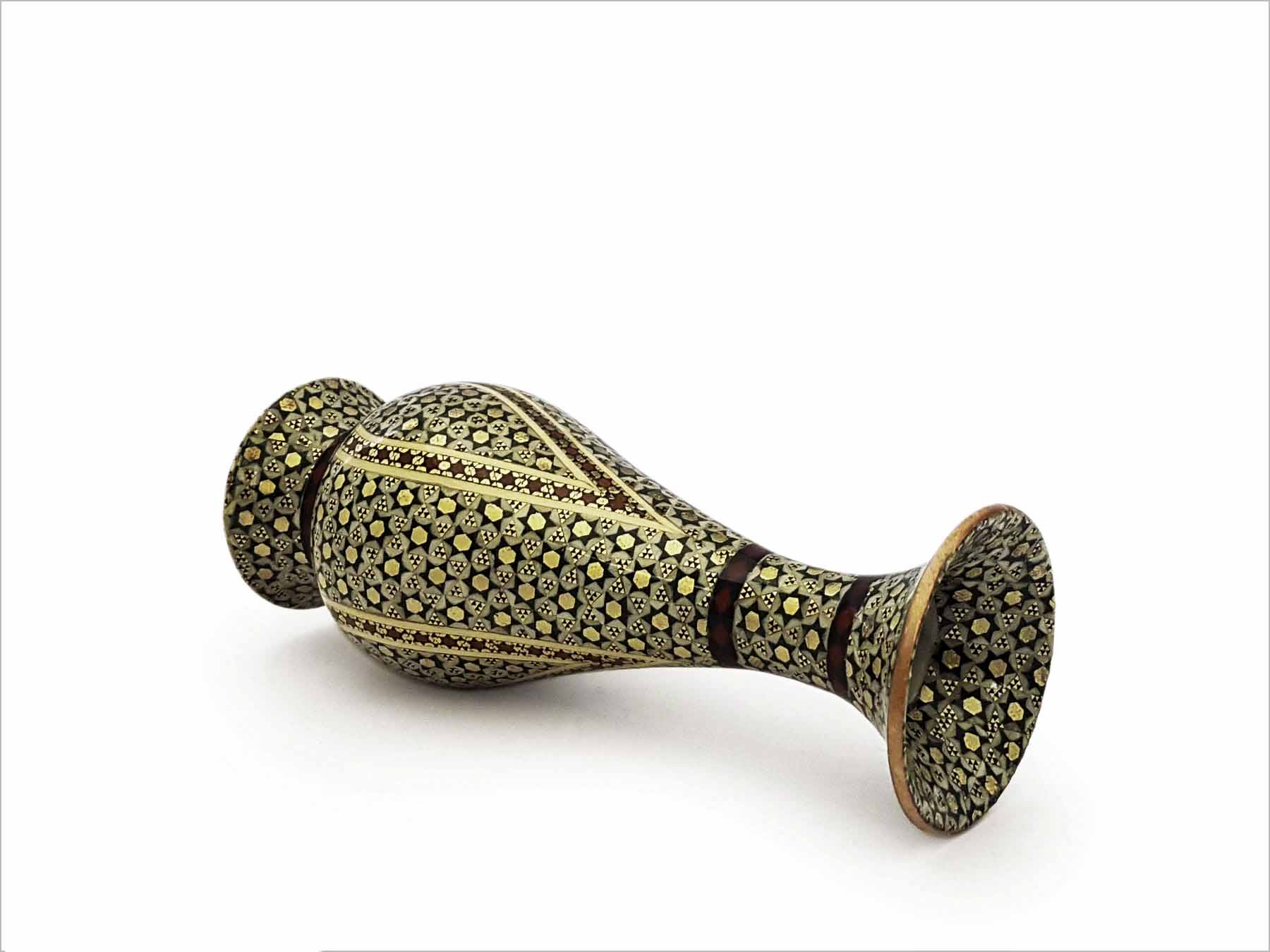 Display of a pair of Persian Marquetry Decorative Vases - 16 cm.