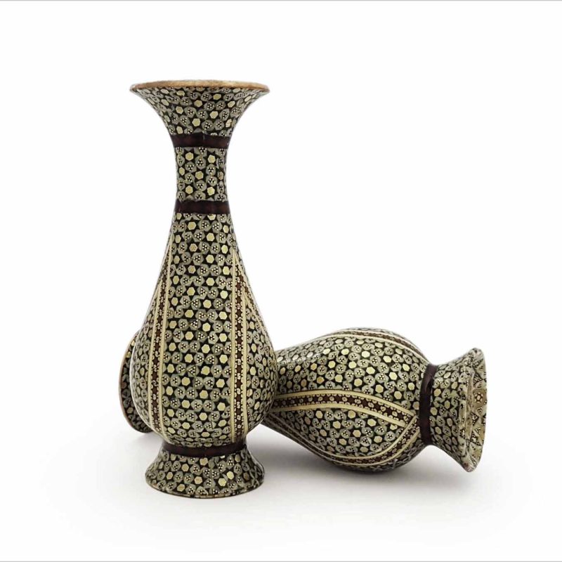 Display of a pair of Persian Marquetry Decorative Vases - 16 cm.