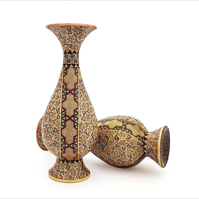 Front view of 20 cm Persian Marquetry Decorative Vase with Khatam Kari design.